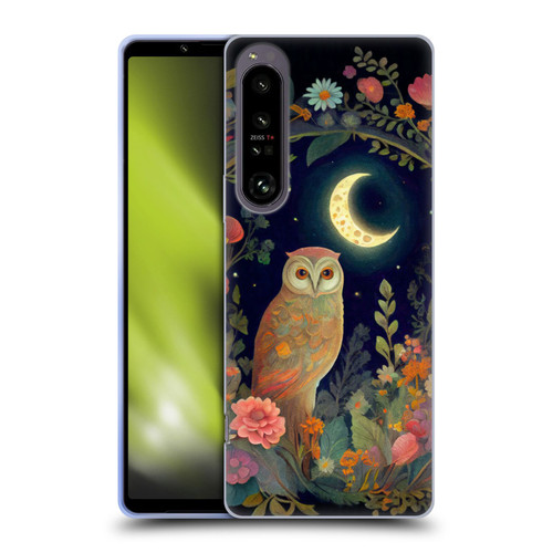 JK Stewart Key Art Owl Crescent Moon Night Garden Soft Gel Case for Sony Xperia 1 IV
