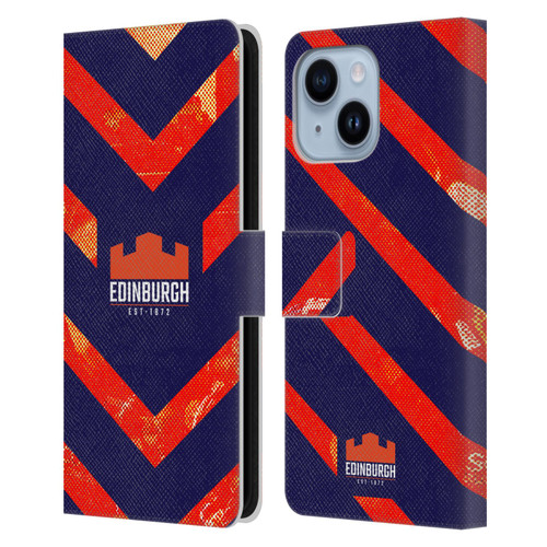 Edinburgh Rugby Graphic Art Orange Pattern Leather Book Wallet Case Cover For Apple iPhone 14 Plus