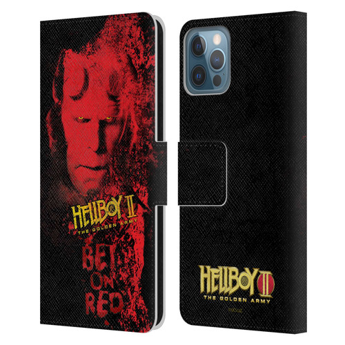 Hellboy II Graphics Bet On Red Leather Book Wallet Case Cover For Apple iPhone 12 / iPhone 12 Pro