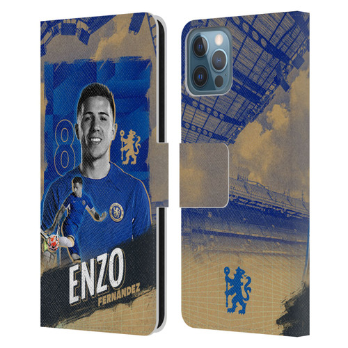 Chelsea Football Club 2023/24 First Team Enzo Fernández Leather Book Wallet Case Cover For Apple iPhone 12 / iPhone 12 Pro