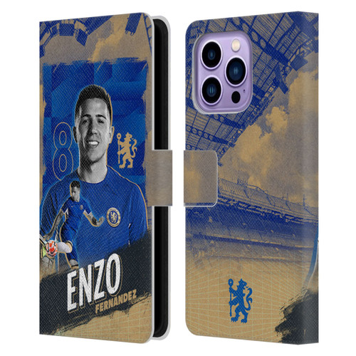 Chelsea Football Club 2023/24 First Team Enzo Fernández Leather Book Wallet Case Cover For Apple iPhone 14 Pro Max