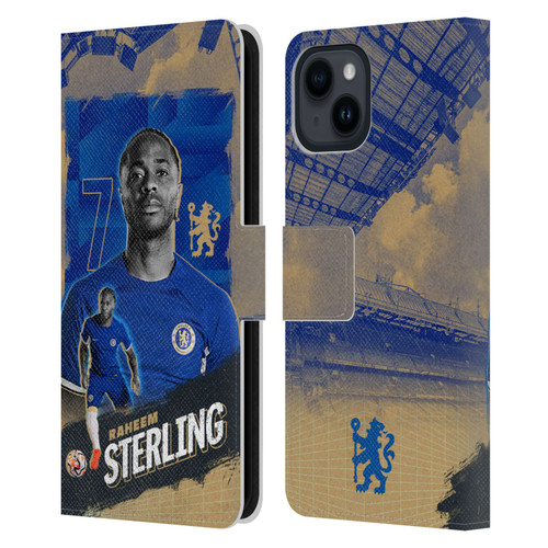 Chelsea Football Club 2023/24 First Team Raheem Sterling Leather Book Wallet Case Cover For Apple iPhone 15