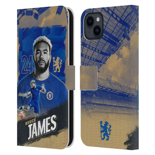 Chelsea Football Club 2023/24 First Team Reece James Leather Book Wallet Case Cover For Apple iPhone 15 Plus