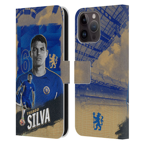 Chelsea Football Club 2023/24 First Team Thiago Silva Leather Book Wallet Case Cover For Apple iPhone 15 Pro Max