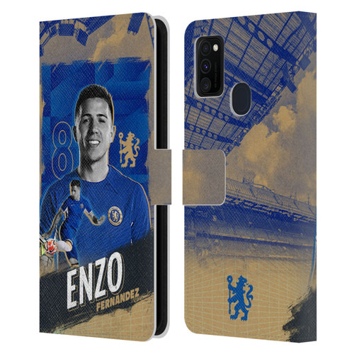 Chelsea Football Club 2023/24 First Team Enzo Fernández Leather Book Wallet Case Cover For Samsung Galaxy M30s (2019)/M21 (2020)