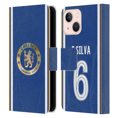 Chelsea Football Club 2023/24 Players Home Kit Thiago Silva Leather Book Wallet Case Cover For Apple iPhone 13 Mini