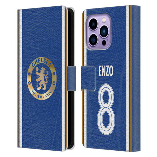 Chelsea Football Club 2023/24 Players Home Kit Enzo Fernández Leather Book Wallet Case Cover For Apple iPhone 14 Pro Max