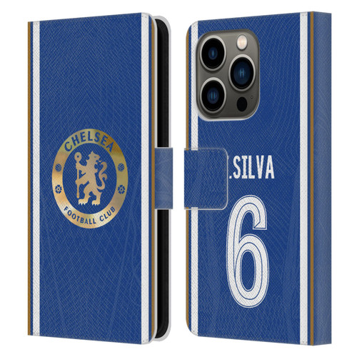 Chelsea Football Club 2023/24 Players Home Kit Thiago Silva Leather Book Wallet Case Cover For Apple iPhone 14 Pro