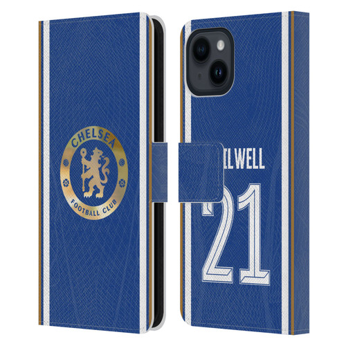 Chelsea Football Club 2023/24 Players Home Kit Ben Chilwell Leather Book Wallet Case Cover For Apple iPhone 15