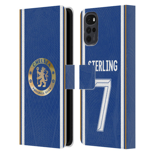 Chelsea Football Club 2023/24 Players Home Kit Raheem Sterling Leather Book Wallet Case Cover For Motorola Moto G22