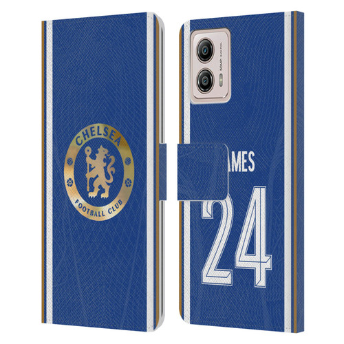 Chelsea Football Club 2023/24 Players Home Kit Reece James Leather Book Wallet Case Cover For Motorola Moto G53 5G