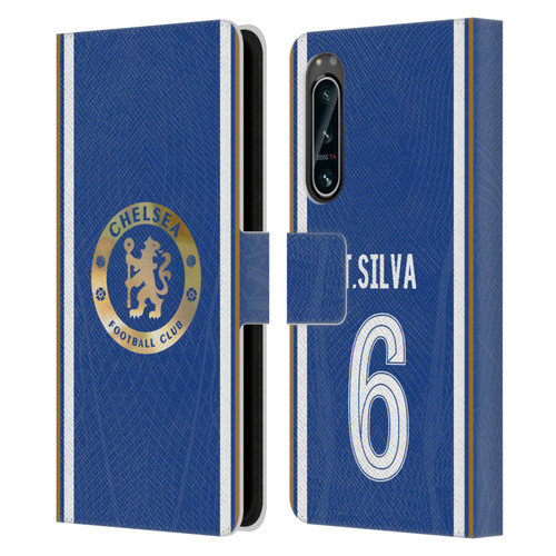 Chelsea Football Club 2023/24 Players Home Kit Thiago Silva Leather Book Wallet Case Cover For Sony Xperia 5 IV