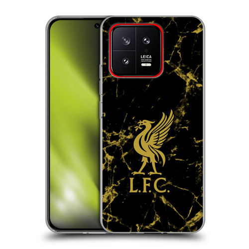 Liverpool Football Club Crest & Liverbird Patterns 1 Black & Gold Marble Soft Gel Case for Xiaomi 13 5G