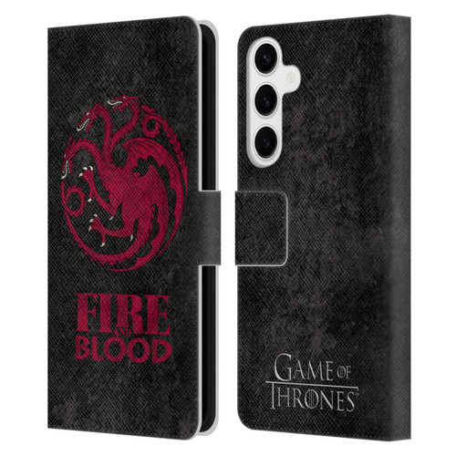 HBO Game of Thrones Dark Distressed Look Sigils Targaryen Leather Book Wallet Case Cover For Samsung Galaxy S24+ 5G
