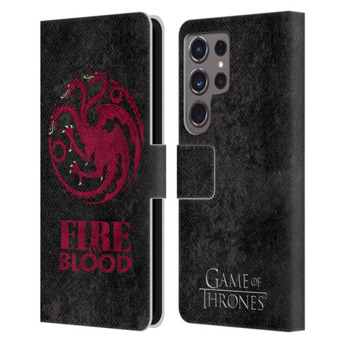 HBO Game of Thrones Dark Distressed Look Sigils Targaryen Leather Book Wallet Case Cover For Samsung Galaxy S24 Ultra 5G