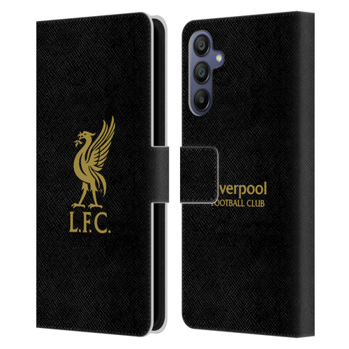 Liverpool Football Club Liver Bird Gold Logo On Black Leather Book Wallet Case Cover For Samsung Galaxy A15