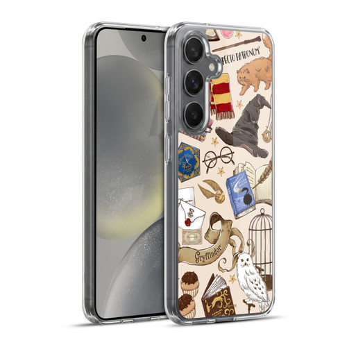 Harry Potter Deathly Hallows XXXVII Hogwarts Pattern Soft Gel Case for Samsung Galaxy S24+ 5G & MagSafe