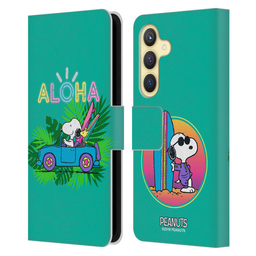 Peanuts Snoopy Aloha Disco Tropical Surf Leather Book Wallet Case Cover For Samsung Galaxy S24 5G