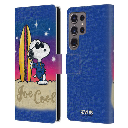 Peanuts Snoopy Boardwalk Airbrush Joe Cool Surf Leather Book Wallet Case Cover For Samsung Galaxy S24 Ultra 5G
