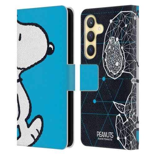 Peanuts Halfs And Laughs Snoopy Geometric Leather Book Wallet Case Cover For Samsung Galaxy S24 5G