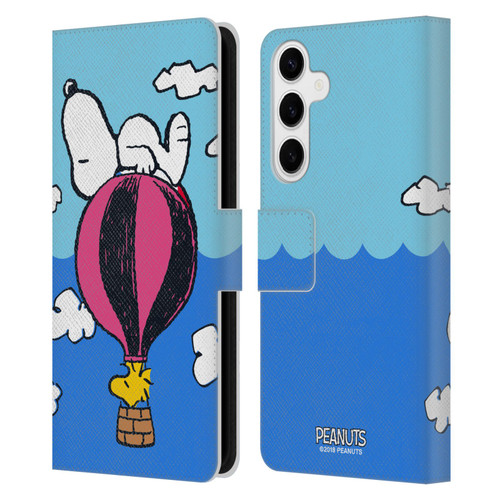Peanuts Halfs And Laughs Snoopy & Woodstock Balloon Leather Book Wallet Case Cover For Samsung Galaxy S24+ 5G