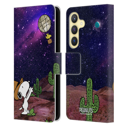 Peanuts Snoopy Space Cowboy Nebula Balloon Woodstock Leather Book Wallet Case Cover For Samsung Galaxy S24 5G
