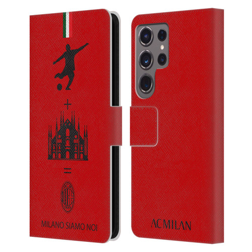 AC Milan Crest Patterns Red Leather Book Wallet Case Cover For Samsung Galaxy S24 Ultra 5G