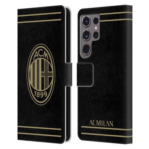 AC Milan Crest Black And Gold Leather Book Wallet Case Cover For Samsung Galaxy S24 Ultra 5G