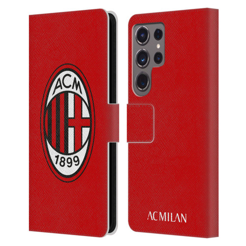 AC Milan Crest Full Colour Red Leather Book Wallet Case Cover For Samsung Galaxy S24 Ultra 5G