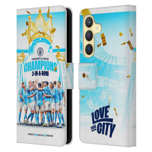 Manchester City Man City FC 2023 Champions Team Poster Leather Book Wallet Case Cover For Samsung Galaxy S24 5G
