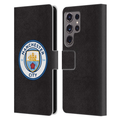 Manchester City Man City FC Badge Black Full Colour Leather Book Wallet Case Cover For Samsung Galaxy S24 Ultra 5G