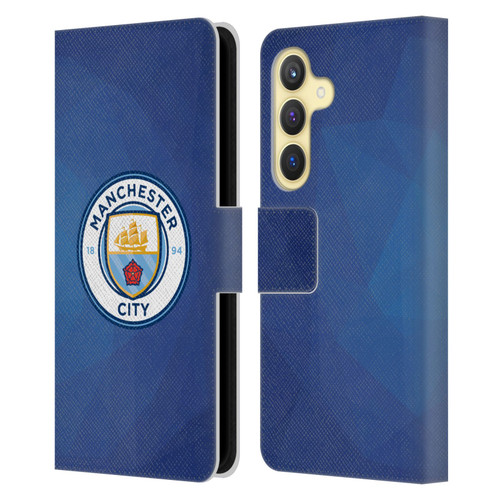 Manchester City Man City FC Badge Geometric Obsidian Full Colour Leather Book Wallet Case Cover For Samsung Galaxy S24 5G
