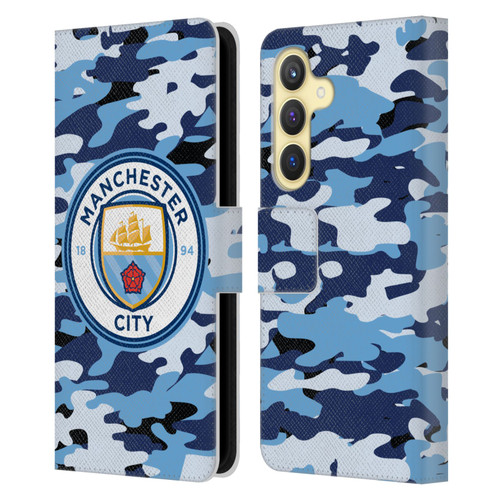 Manchester City Man City FC Badge Camou Blue Moon Leather Book Wallet Case Cover For Samsung Galaxy S24 5G