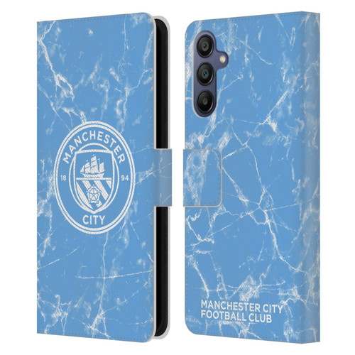 Manchester City Man City FC Marble Badge Blue White Mono Leather Book Wallet Case Cover For Samsung Galaxy A15