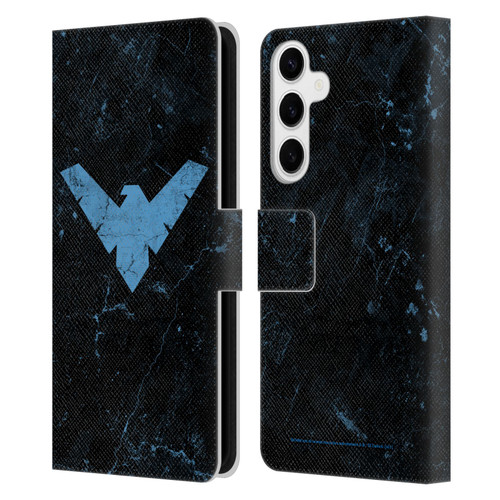 Batman DC Comics Nightwing Logo Grunge Leather Book Wallet Case Cover For Samsung Galaxy S24+ 5G