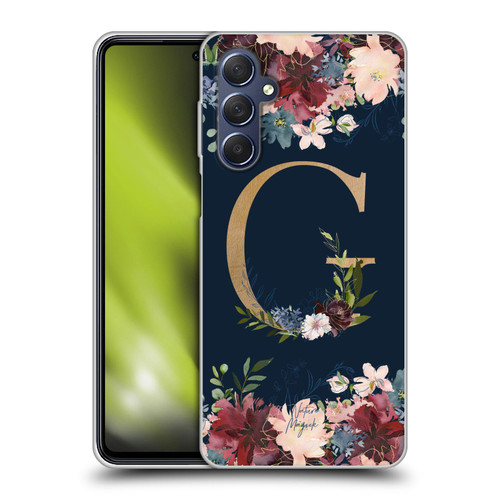Nature Magick Floral Monogram Gold Navy Letter G Soft Gel Case for Samsung Galaxy M54 5G