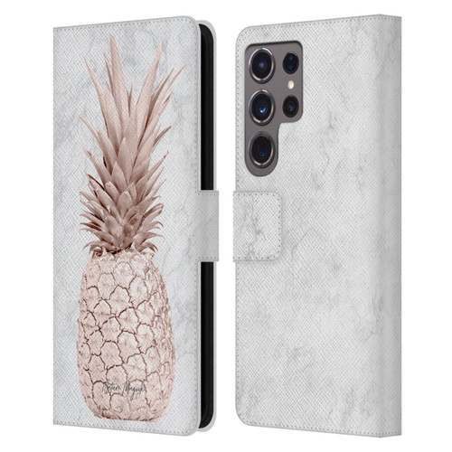 Nature Magick Rose Gold Pineapple On Marble Rose Gold Leather Book Wallet Case Cover For Samsung Galaxy S24 Ultra 5G
