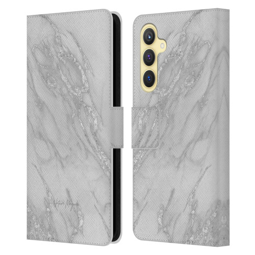 Nature Magick Marble Metallics Silver Leather Book Wallet Case Cover For Samsung Galaxy S23 FE 5G