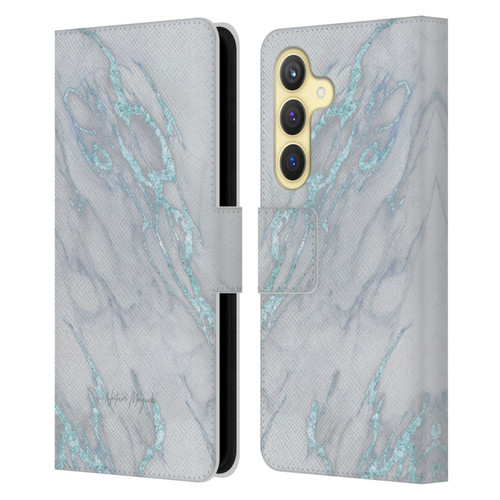 Nature Magick Marble Metallics Blue Leather Book Wallet Case Cover For Samsung Galaxy S24 5G