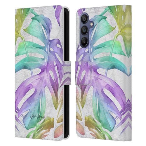 Nature Magick Tropical Palm Leaves On Marble Rainbow Leaf Leather Book Wallet Case Cover For Samsung Galaxy A15