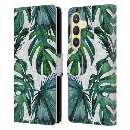 Nature Magick Tropical Palm Leaves On Marble Green Tropics Leather Book Wallet Case Cover For Samsung Galaxy S24 5G