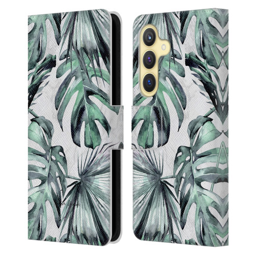 Nature Magick Tropical Palm Leaves On Marble Turquoise Green Island Leather Book Wallet Case Cover For Samsung Galaxy S24 5G