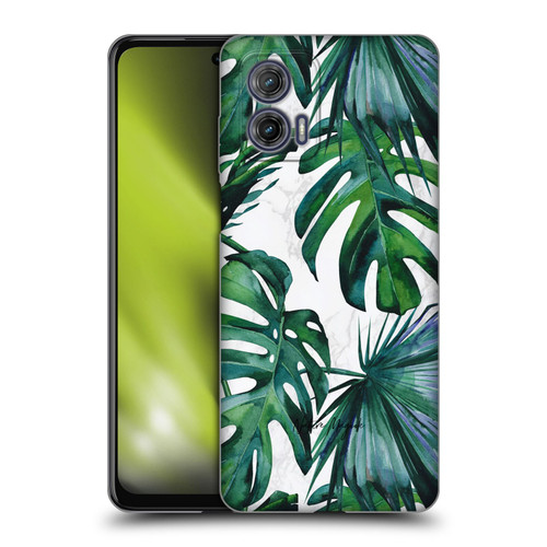 Nature Magick Tropical Palm Leaves On Marble Green Tropics Soft Gel Case for Motorola Moto G73 5G