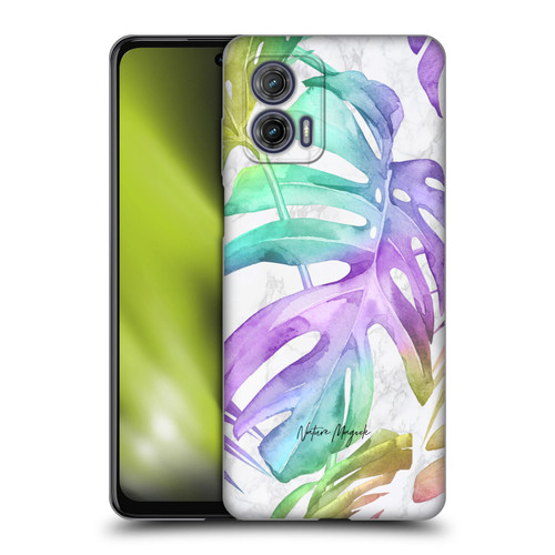 Nature Magick Tropical Palm Leaves On Marble Rainbow Leaf Soft Gel Case for Motorola Moto G73 5G