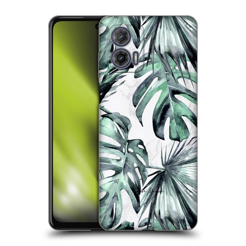 Nature Magick Tropical Palm Leaves On Marble Turquoise Green Island Soft Gel Case for Motorola Moto G73 5G