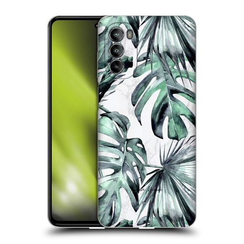 Nature Magick Tropical Palm Leaves On Marble Turquoise Green Island Soft Gel Case for Motorola Moto G82 5G