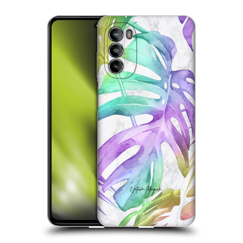 Nature Magick Tropical Palm Leaves On Marble Rainbow Leaf Soft Gel Case for Motorola Moto G82 5G