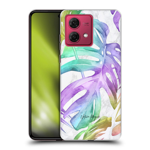Nature Magick Tropical Palm Leaves On Marble Rainbow Leaf Soft Gel Case for Motorola Moto G84 5G