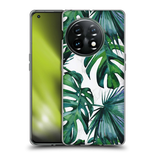 Nature Magick Tropical Palm Leaves On Marble Green Tropics Soft Gel Case for OnePlus 11 5G