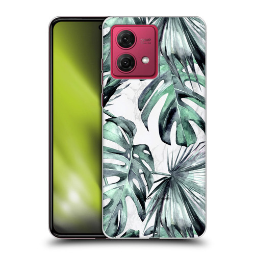 Nature Magick Tropical Palm Leaves On Marble Turquoise Green Island Soft Gel Case for Motorola Moto G84 5G